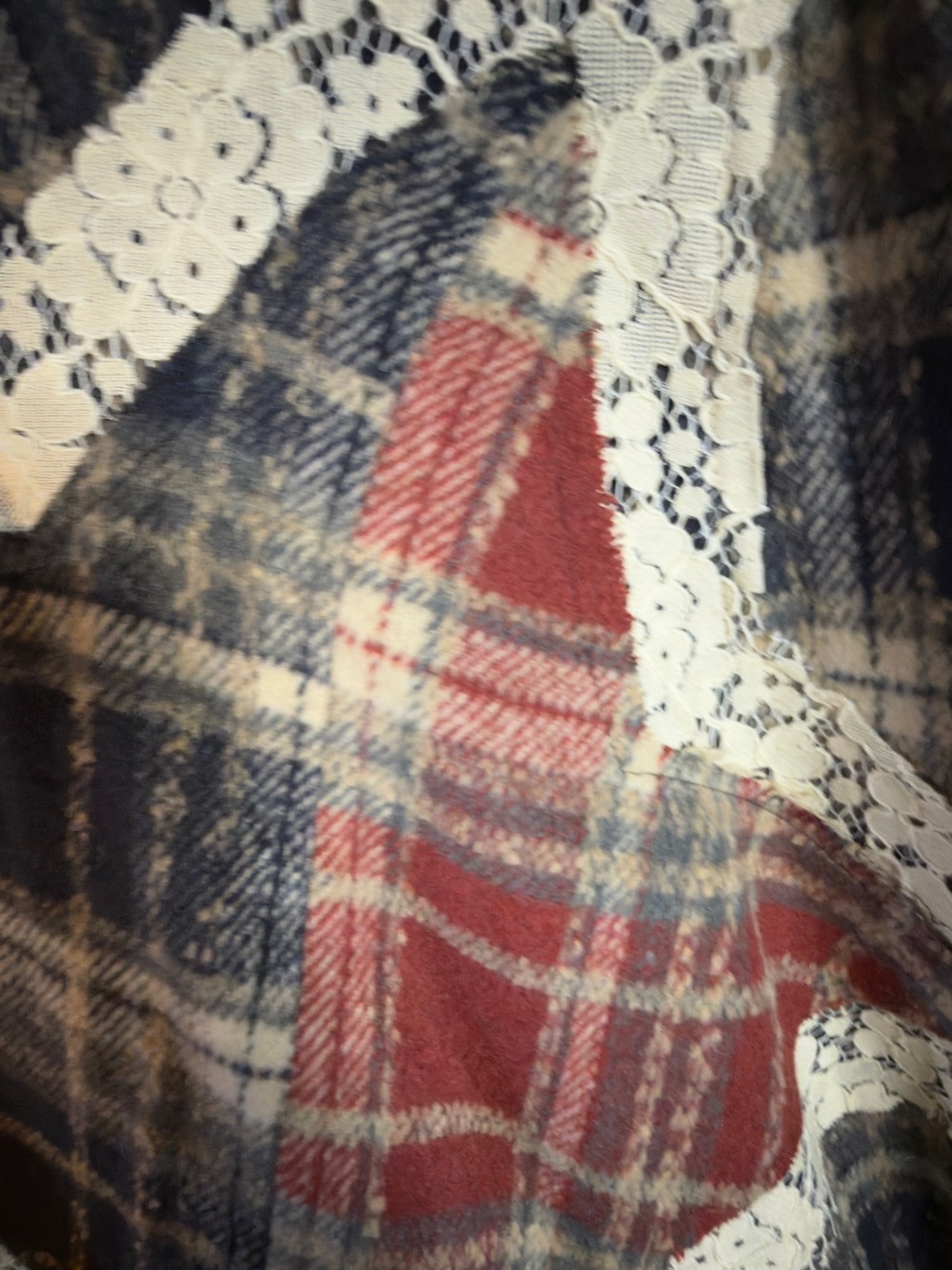 Oli & Hali Plaid Button-Front Shacket in Navy, Red & Cream Star Lace Detail - Picture 6 of 11
